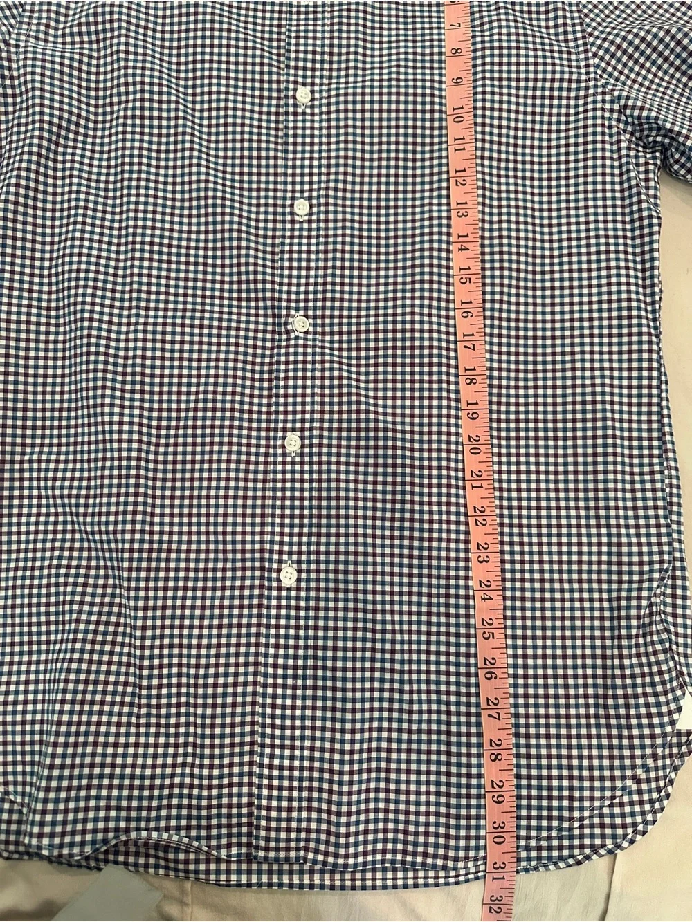 J. Crew Men's Navy Burgundy  and White Gingham Button-Down Shirt Large